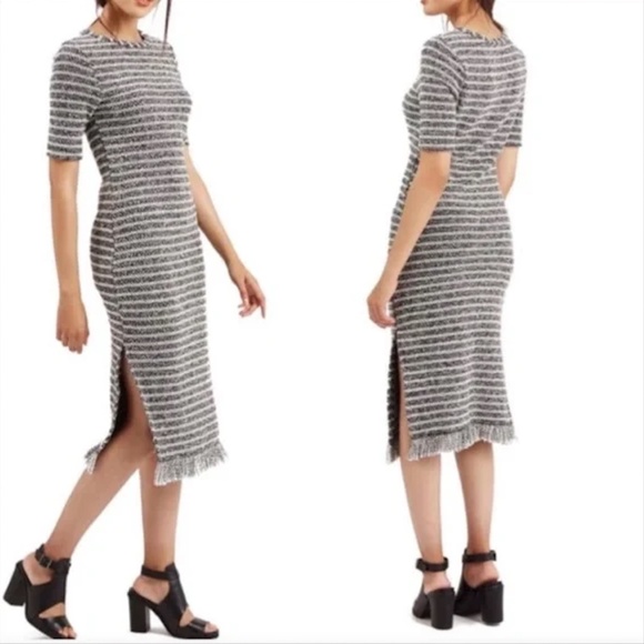 TopShop Tweed Midi Dress Short Sleeve B&W Sz. 4 Knit - Picture 1 of 16